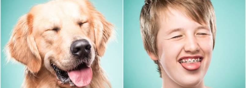 Fotógrafa captura tutores imitando a expressão facial de seus cães